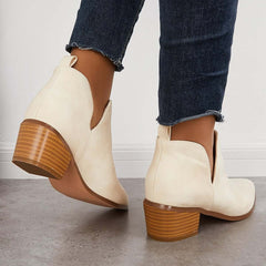 Cut Out Ankle Western Boots Chunky Heeled Cowboy Booties