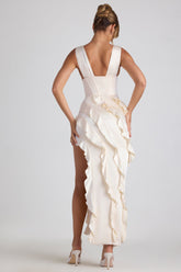 Ruffle-Trim Corset Maxi Dress in Ivory