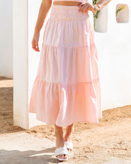 Cove Haven Smocked Tiered Midi Skirt - Blush