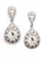 Oval Encrusted Crystal Dangle Earrings - ECW47RHCRY