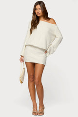 Off Shoulder Sequin Knit Mini Dress