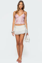 Double Belt Ruffled Chiffon Mini Skort