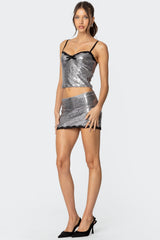 Revel Lace Trim Sequin Mini Skirt