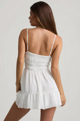 Shirred Camisole Mini Dress in White