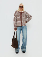 Darnelle Button Up Knit Cardigan Chocolate Stripe