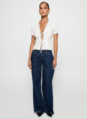 Abundance Tie Up Lace Trim Top White