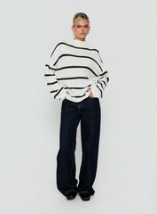 Alara Mock Neck Knit Sweater White Stripe