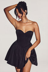 Corset Tulle Mini Dress in Jet Black