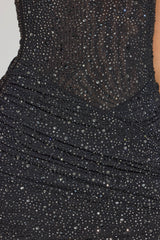 Embellished One-Shoulder Mini Dress in Black