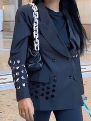 Blazers Lapel Button Hollow Long Sleeve Blazer