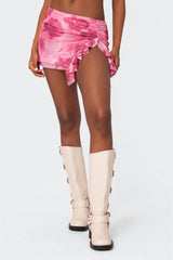 Wanda Printed Mesh Ruffled Mini Skirt