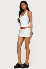 Havana Grommet Ribbed Foldover Mini Skort
