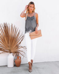Flounce Lace Cami Tank - Charcoal
