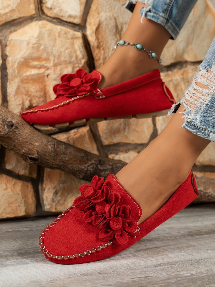 Comfy Slip-On Flower Suede Loafers